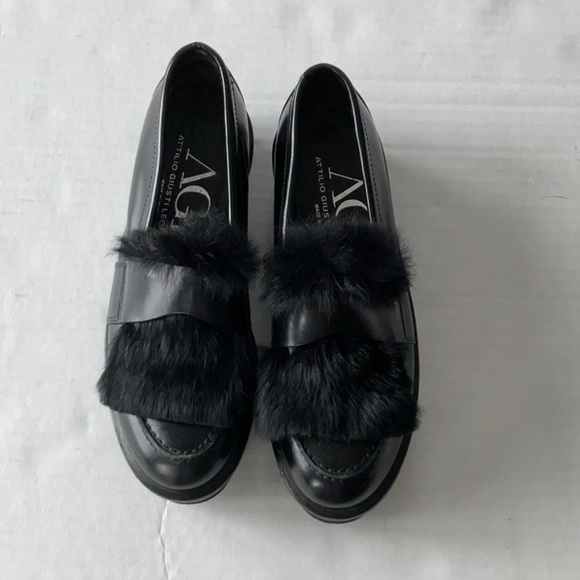 AGL Black Platform loafers w/fur size 6 (36) - Picture 3 of 10